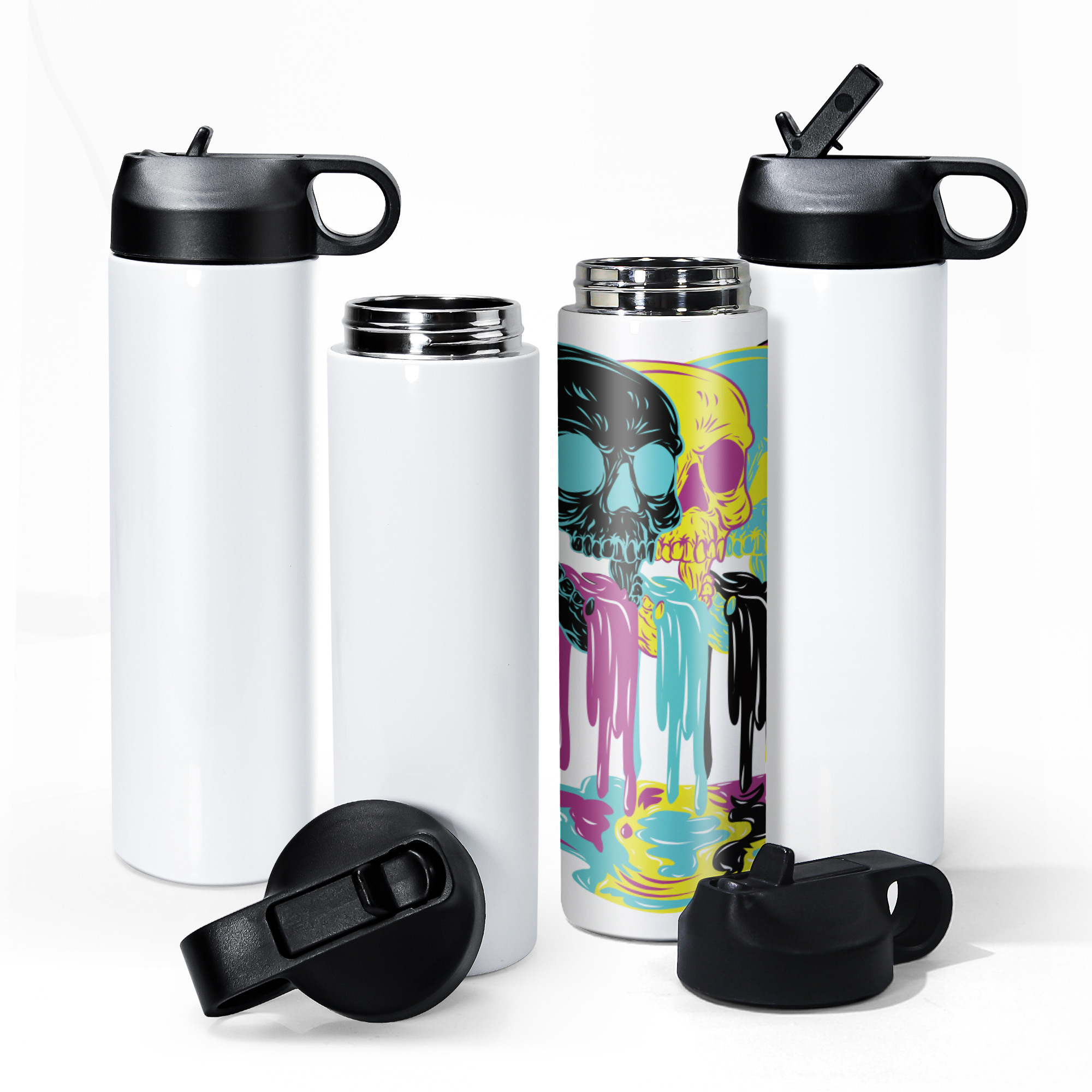 AGH 20 oz Sublimation Sports Water Bottle Blanks with Straw & Handle Lid  Straight Tumblers Stainless Steel Metal Vacuum Insulated Flask for Glitter